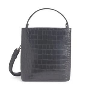 Designer AOTA Elena Vegan Black Gold Mock Croc Embossed Crossbody Bag NWT Chic